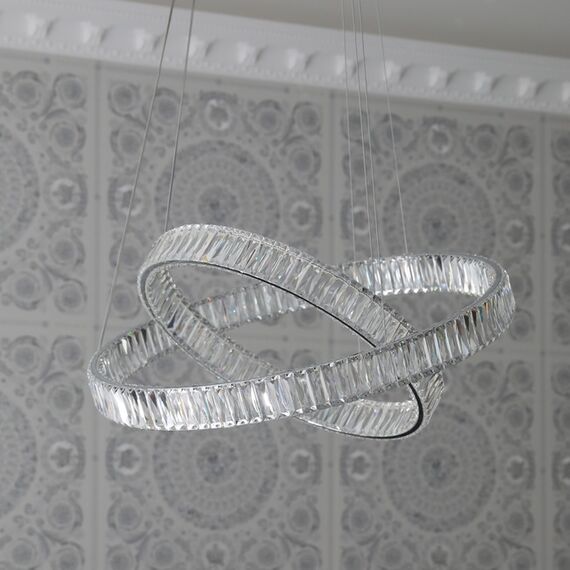 CRYSTAL L crystal chandelier, silver, glamorous, exclusive, modern two-level ring