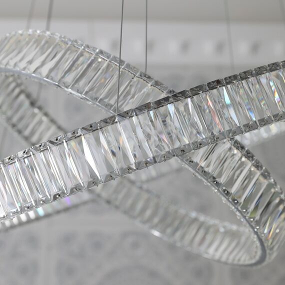 CRYSTAL L crystal chandelier, silver, glamorous, exclusive, modern two-level ring