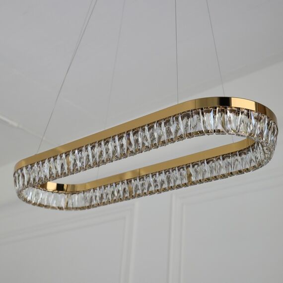 BELLINI crystal chandelier L 100 cm gold, designer, exclusive in a modern style, oblong, hanging lamp