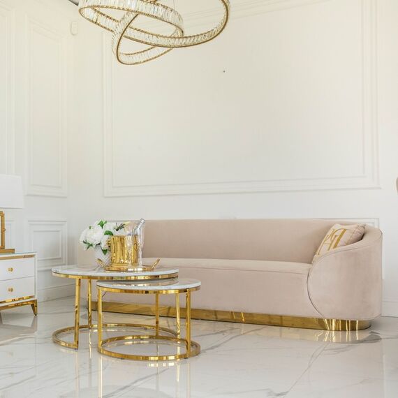 Glamorous sofa exclusive for living room, beige gold FLORENCE