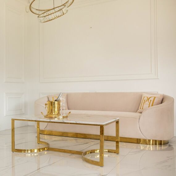 Glamorous sofa exclusive for living room, beige gold FLORENCE