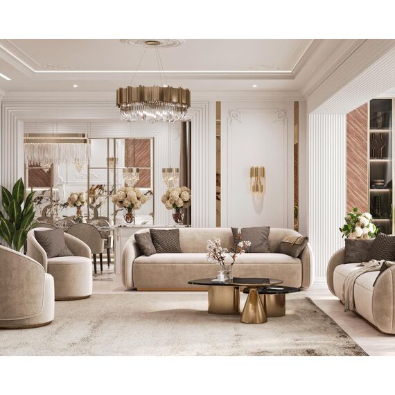Glamorous sofa exclusive for living room, beige gold FLORENCE OUTLET