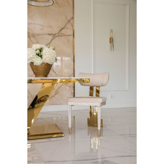 Designer modern beige chair in velvet velour fabric EMPIRE