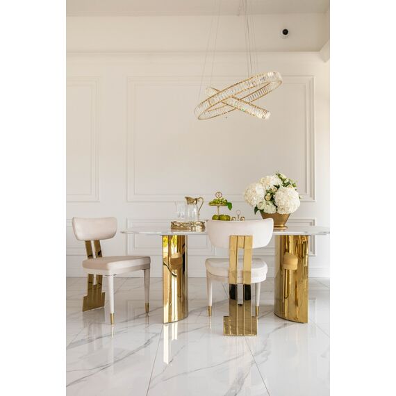 Designer modern beige chair in velvet velour fabric EMPIRE