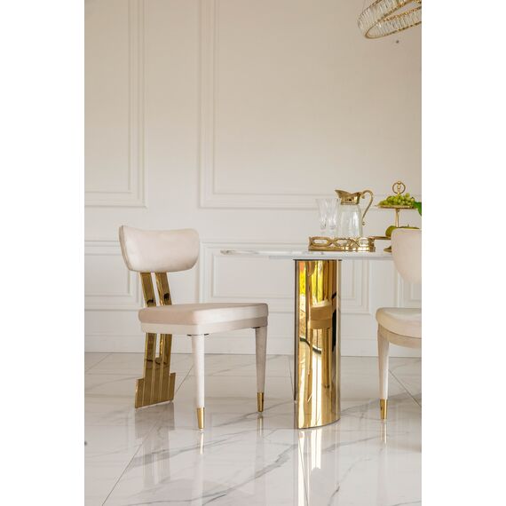 Designer modern beige chair in velvet velour fabric EMPIRE