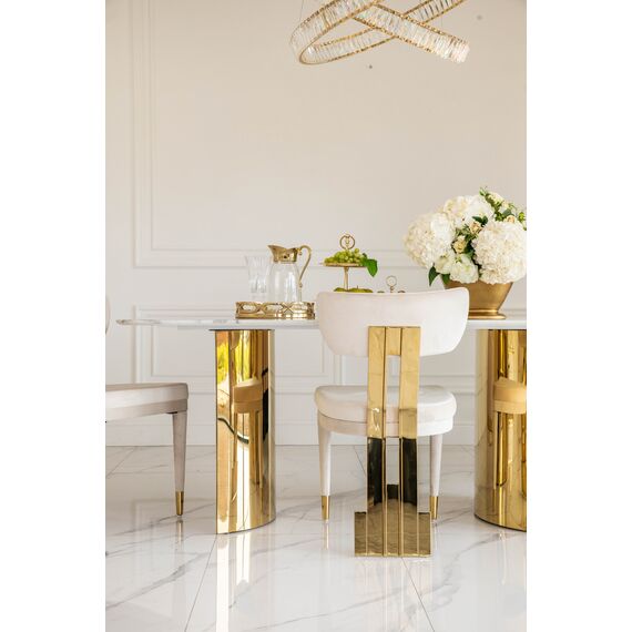 Designer modern beige chair in velvet velour fabric EMPIRE