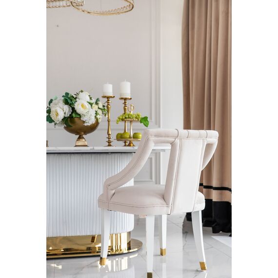 Exclusive glamorous dining chair, beige, white PALACE