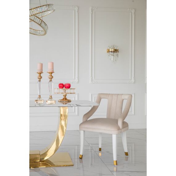 Exclusive glamorous dining chair, beige, white PALACE