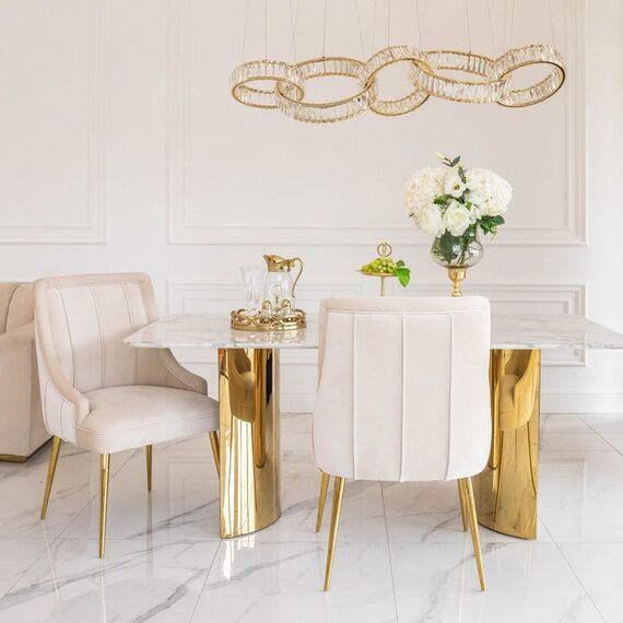 Exclusive glamor dining chair, straight legs, beige, gold DIANA