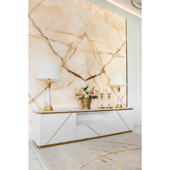 Modern glamor TV cabinet, high gloss, white gold, for TV AVENUE