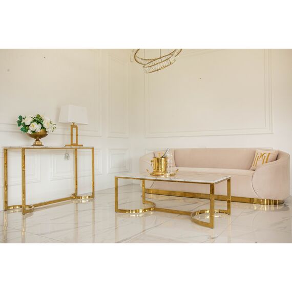 Konsola glamour, nowoczesna, złota biały marmur LOLA