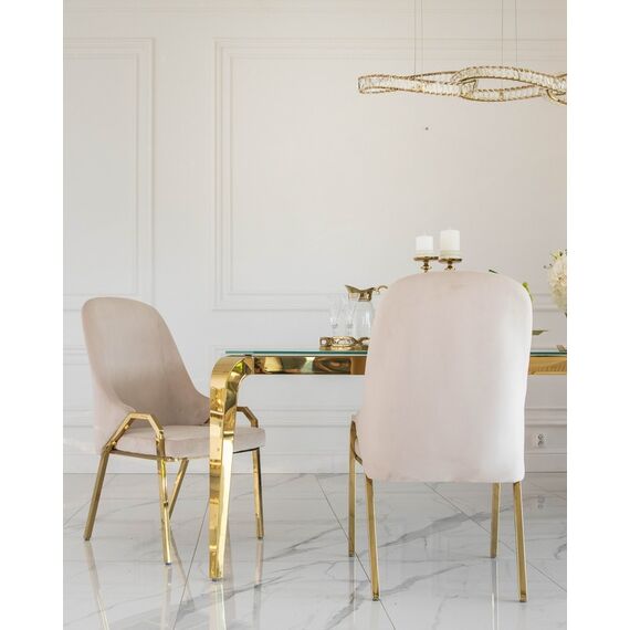 Glamor chair with armrests, modern, upholstered, designer, for the dining room, for the dressing table, beige gold SAVOY
