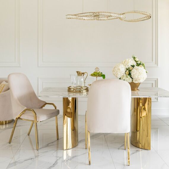 Glamor chair with armrests, modern, upholstered, designer, for the dining room, for the dressing table, beige gold SAVOY