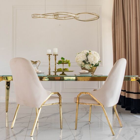 Glamor chair with armrests, modern, upholstered, designer, for the dining room, for the dressing table, beige gold SAVOY