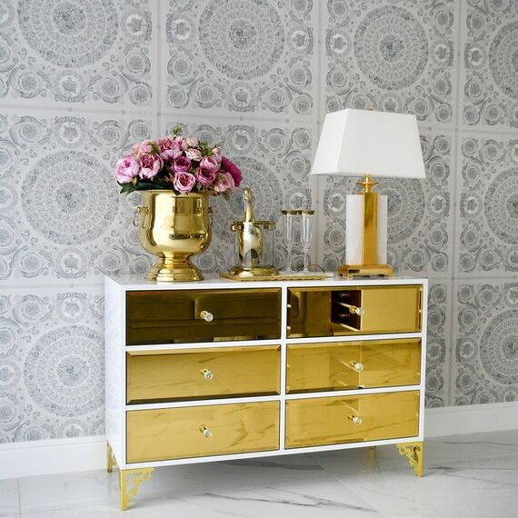 Luxurious wooden chest of drawers, for the living room, for the bedroom, glamor, wooden, varnished gold VENICE OUTLET