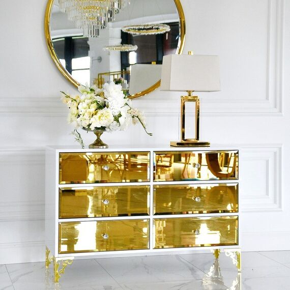 Luxurious wooden chest of drawers, for the living room, for the bedroom, glamor, wooden, varnished gold VENICE OUTLET
