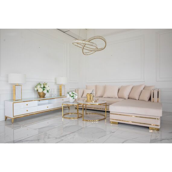 Corner sofa with slats, modern corner sofa, for the living room, extendable, designer gold with slats MONACO
