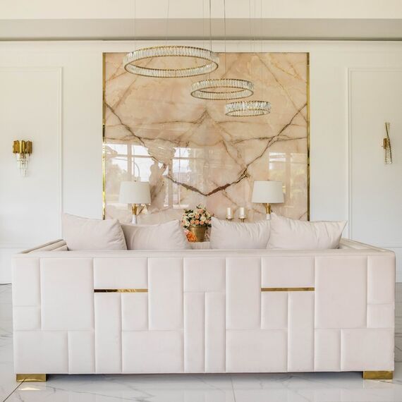 Glamor sofa for the living room, foldable, designer, modern with gold slats PALACE