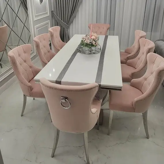 Upholstered quilted chair on steel straight legs, silver gray, for the GRETA living room