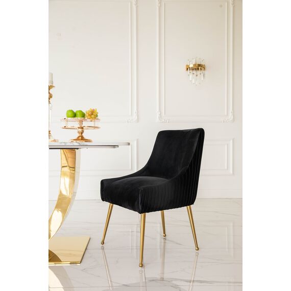 Krzesło glamour nowoczesne, tapicerowane, do jadalni, salonu nowoczesne z kołatką, czarne, złote PALOMA