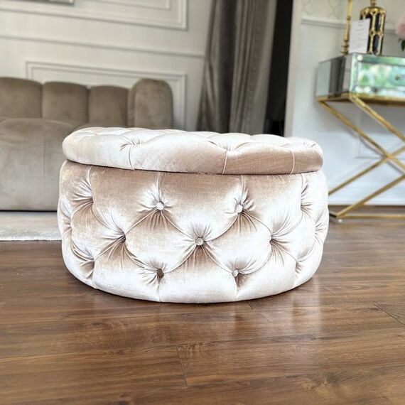 Round pouffe, for the bedroom, dressing table, upholstered, quilted, Paula glamor pouf [CLONE]