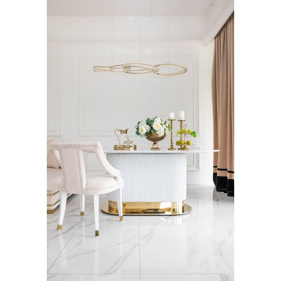 Stół złoty z marmurowym blatem, glamour do jadalni, nowoczesny, designerski ROYAL