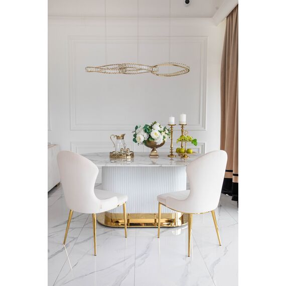 Stół złoty z marmurowym blatem, glamour do jadalni, nowoczesny, designerski ROYAL