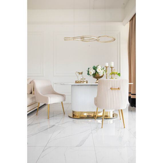 Stół złoty z marmurowym blatem, glamour do jadalni, nowoczesny, designerski ROYAL