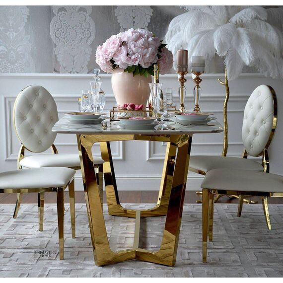Glamor Dining Table Exclusive, Steel, Gold, brown Top 220 cm KENT OUTLET