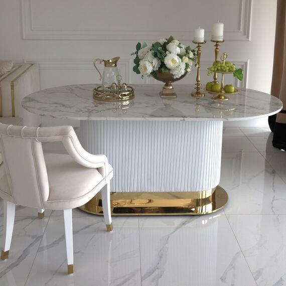 Gold table with marble top, glamour for the dining room, modern, designer, ROYAL OUTLET