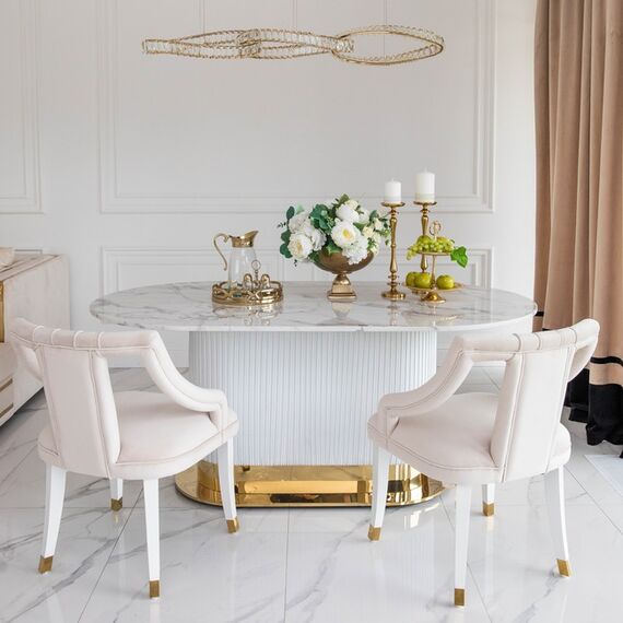 Gold table with marble top, glamour for the dining room, modern, designer, ROYAL OUTLET