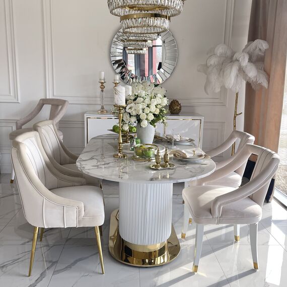 Gold table with marble top, glamour for the dining room, modern, designer, ROYAL OUTLET