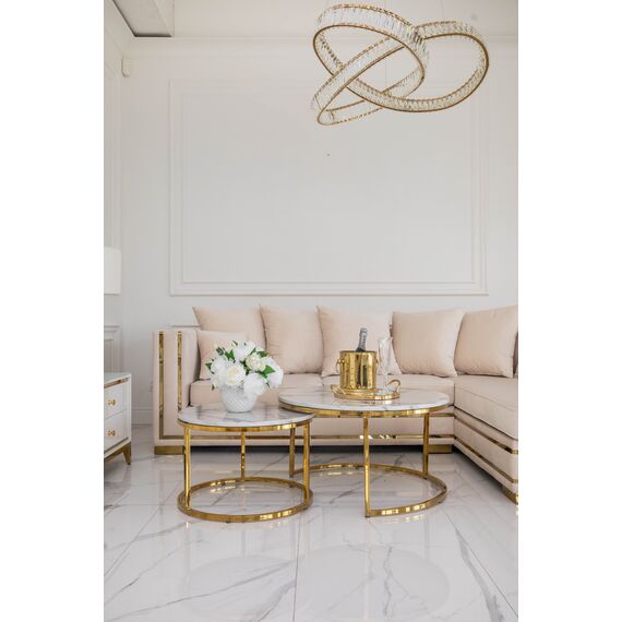 Glamour coffee table, modern gold with white stone table top MARCO GOLD