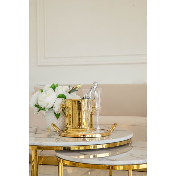 Glamour coffee table, modern gold with white stone table top MARCO GOLD