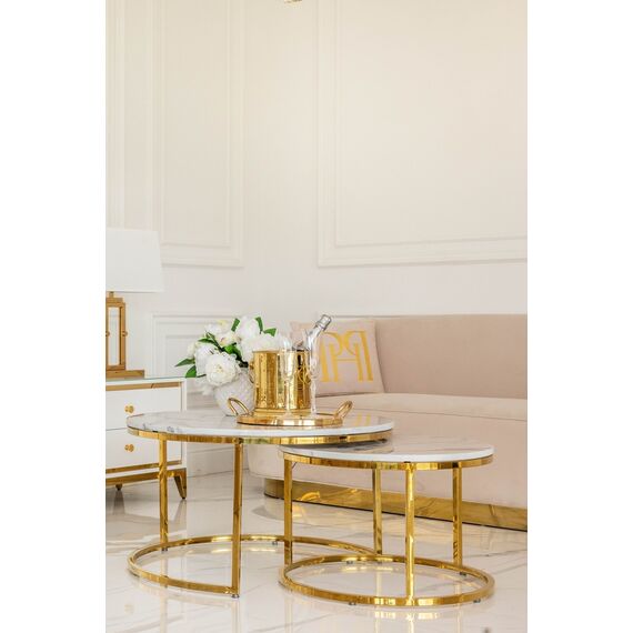 Glamour coffee table, modern gold with white stone table top MARCO GOLD