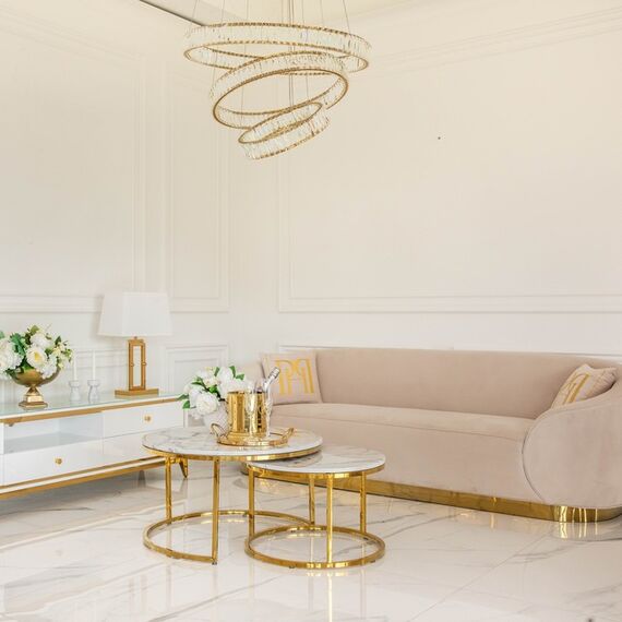 Glamour coffee table, modern gold with white stone table top MARCO GOLD