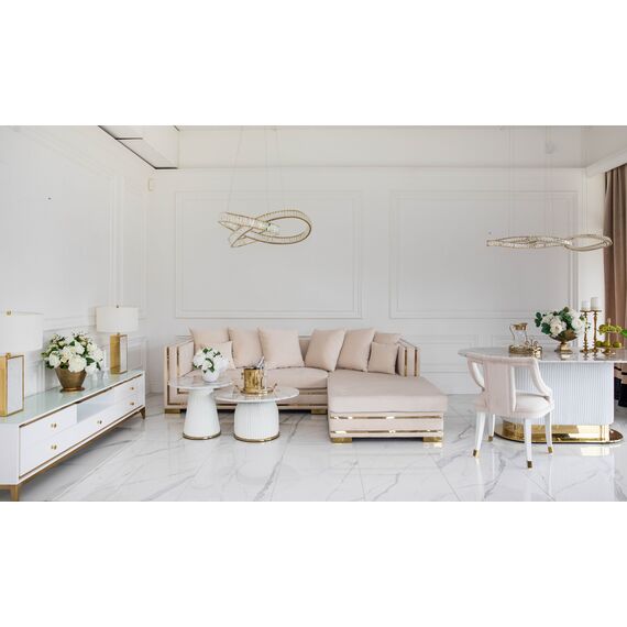 Coffee table, round, designer, glamor, for the living room, beige, gold, KENDALL table set