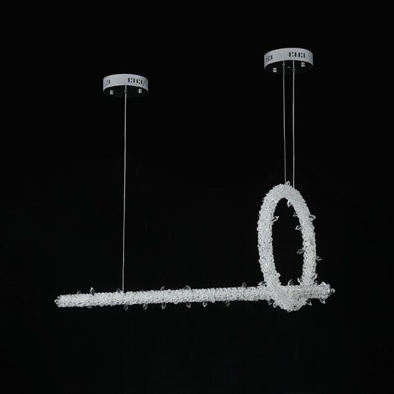 Glamorous ICE L crystal LED ceiling chandelier, elongated, modern silver