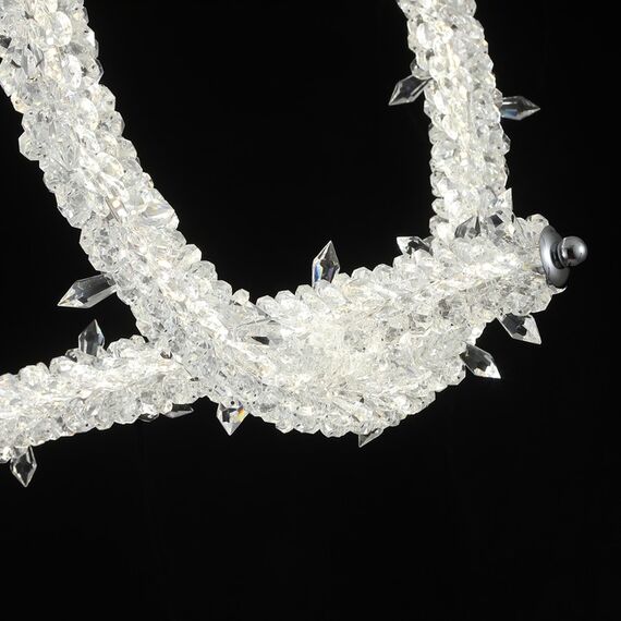 Glamorous ICE L crystal LED ceiling chandelier, elongated, modern silver