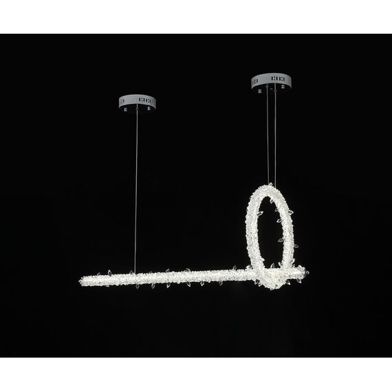 Glamorous ICE L crystal LED ceiling chandelier, elongated, modern silver