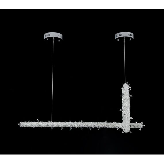Glamorous ICE L crystal LED ceiling chandelier, elongated, modern silver