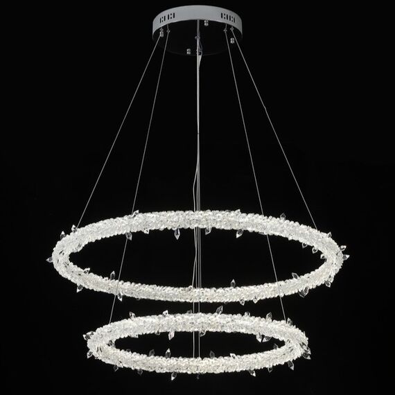 Glamorous ICE M crystal LED ceiling chandelier, round, modern silver