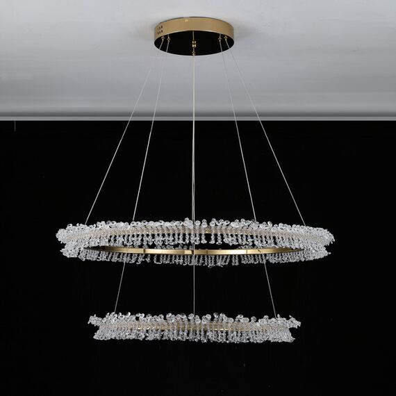 BRINA XL glamor crystal chandelier, gold, designer, exclusive in a modern style, two-story round hanging lamp