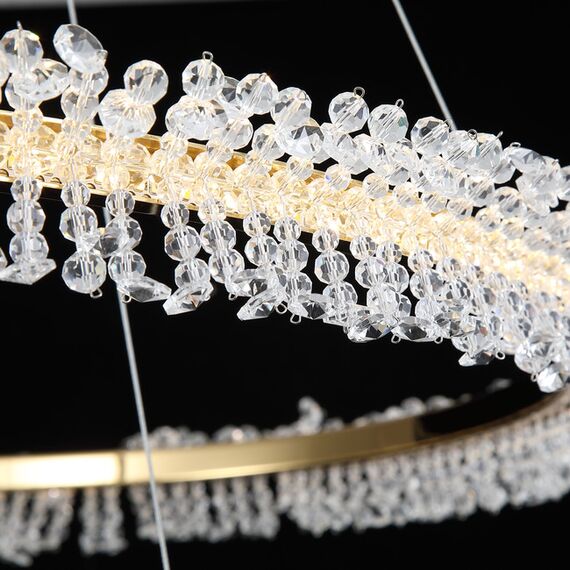BRINA XL glamor crystal chandelier, gold, designer, exclusive in a modern style, two-story round hanging lamp