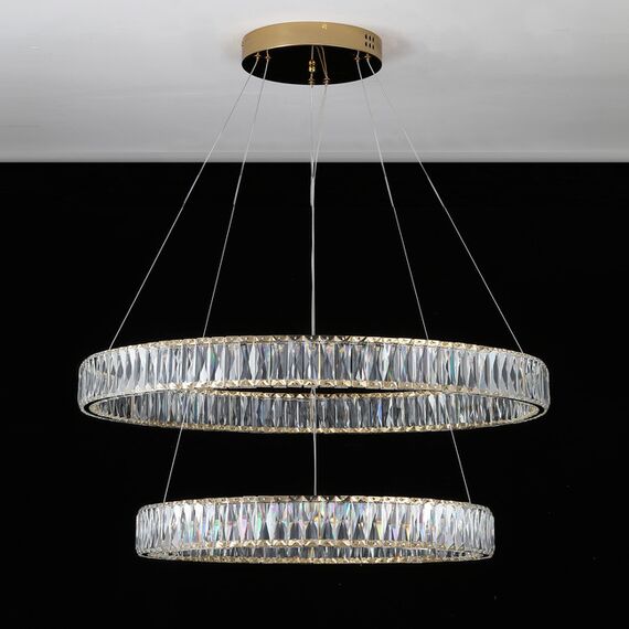 Crystal chandelier CRYSTAL L gold, glamour, exclusive, modern two-level ring