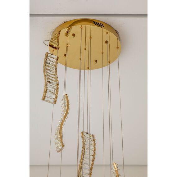 CRYSTAL LONG hanging crystal chandelier, gold, designer, exclusive in a modern style, hanging lamp above the stairs, hall