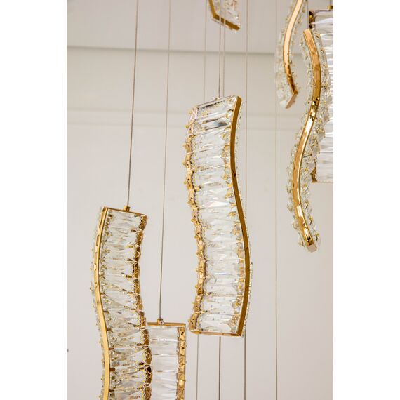 CRYSTAL LONG hanging crystal chandelier, gold, designer, exclusive in a modern style, hanging lamp above the stairs, hall