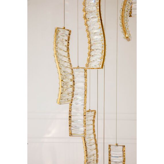 CRYSTAL LONG hanging crystal chandelier, gold, designer, exclusive in a modern style, hanging lamp above the stairs, hall