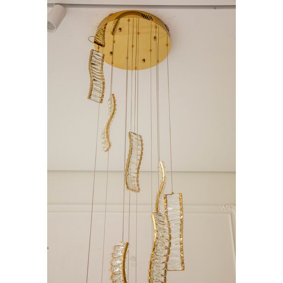 CRYSTAL LONG hanging crystal chandelier, gold, designer, exclusive in a modern style, hanging lamp above the stairs, hall