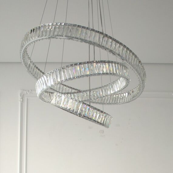 CRYSTAL XL silver crystal chandelier, glamour, exclusive, modern three-level ring